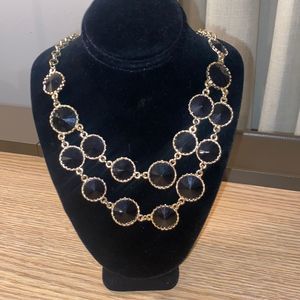 Vintage art nouveau black cabochon gold tone multi layer collar|bib|choker